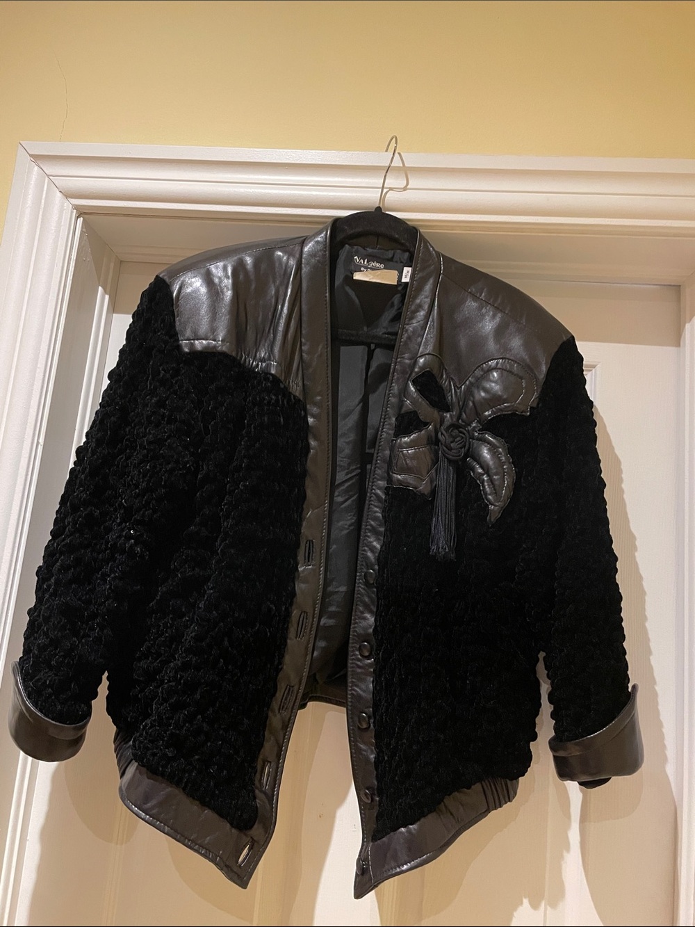 Vintage 80s Leather trimmed  Statement Power Black Jacket Art To Wear Couture M